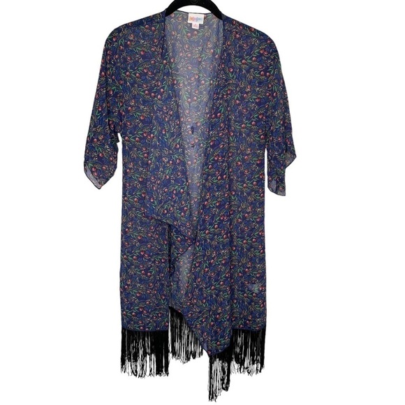 Lularoe Womens Open Front sheer cardigan S/S Floral Fringe small - Picture 1 of 5